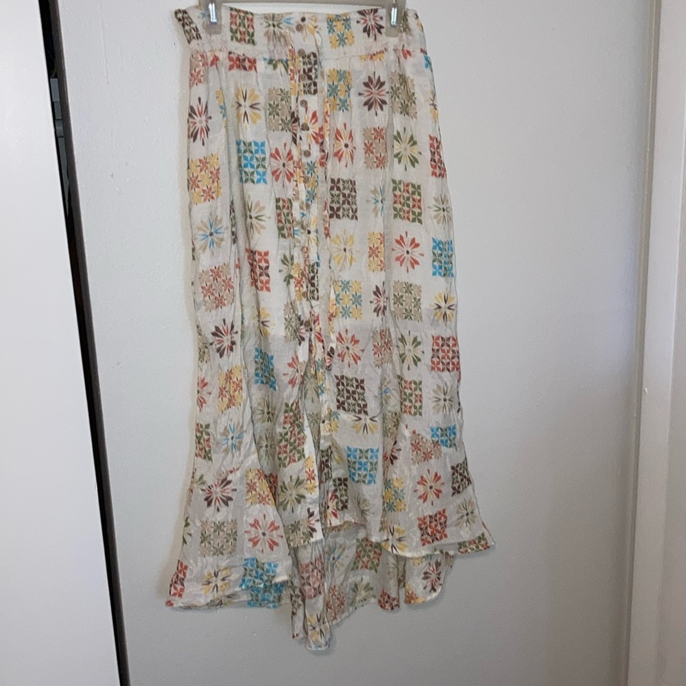 Long flower design skirt with draw strings and buttons